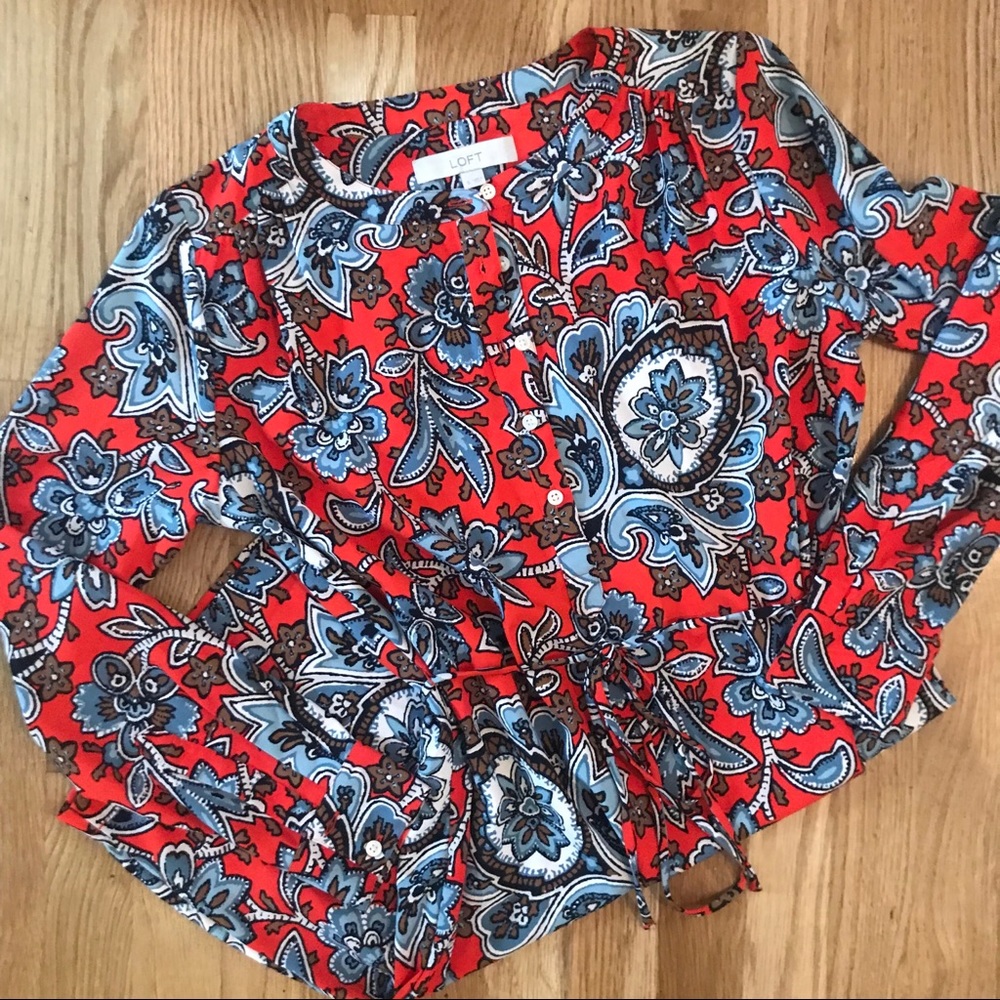 LOFT Floral Long-Sleeve Shirtdress